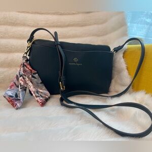 Nanette Lepore Vegan Leather Crossbody Bag in Dark Teal with Scarf Accent